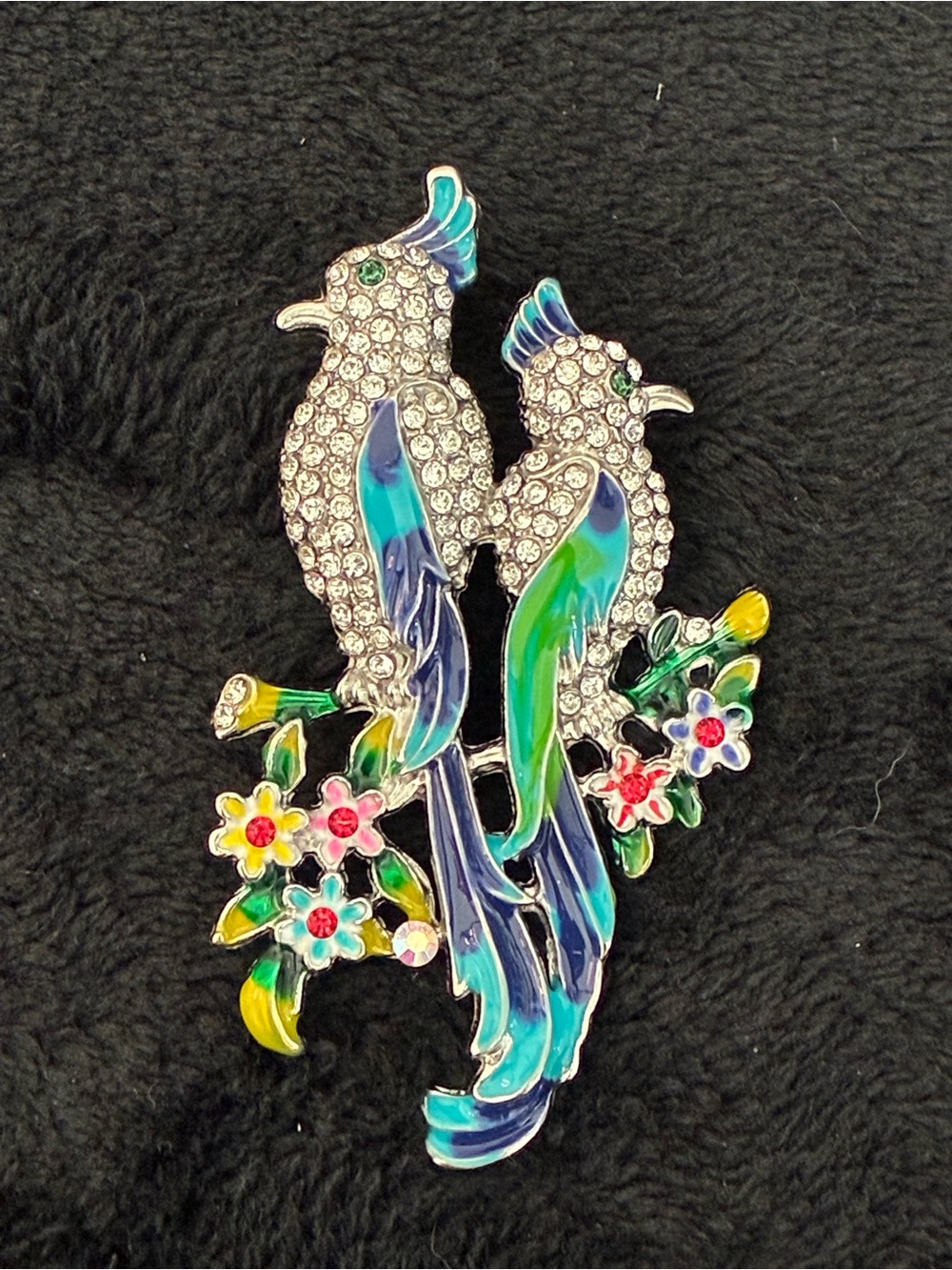 Source Unknown Blue-Green and Multicolor Parrot Brooch